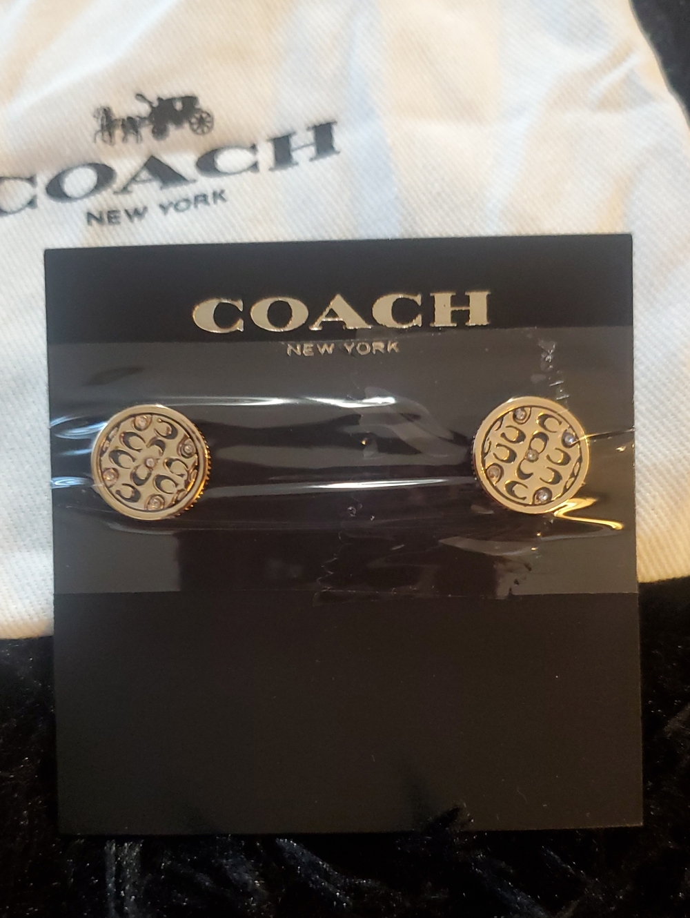 Coach Minimalist Quilted Look Gold-Tone Round Logo Stud Earrings